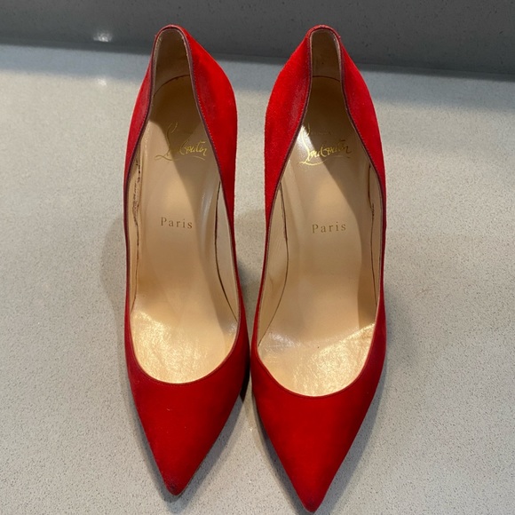 Christian Louboutin Pigalle Follies 100 Suede Oeillet Red 37.5 - Picture 2 of 12